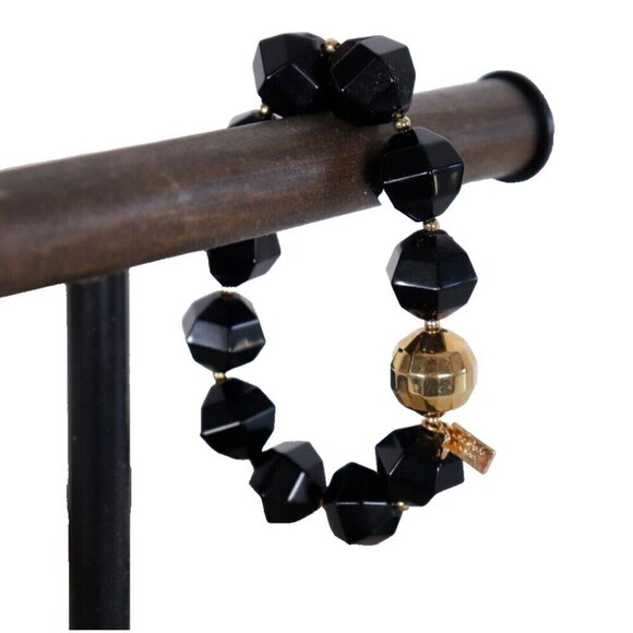 Kate Spade Women's Black Gold Beaded Bracelet Plastic Beads Stackable Stretch - Picture 1 of 5